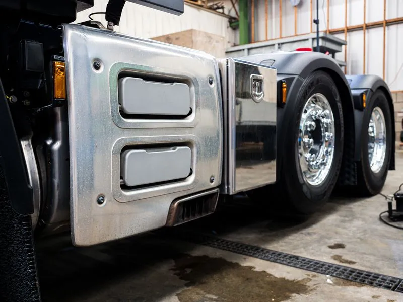 Close-up of detailed truck wheels